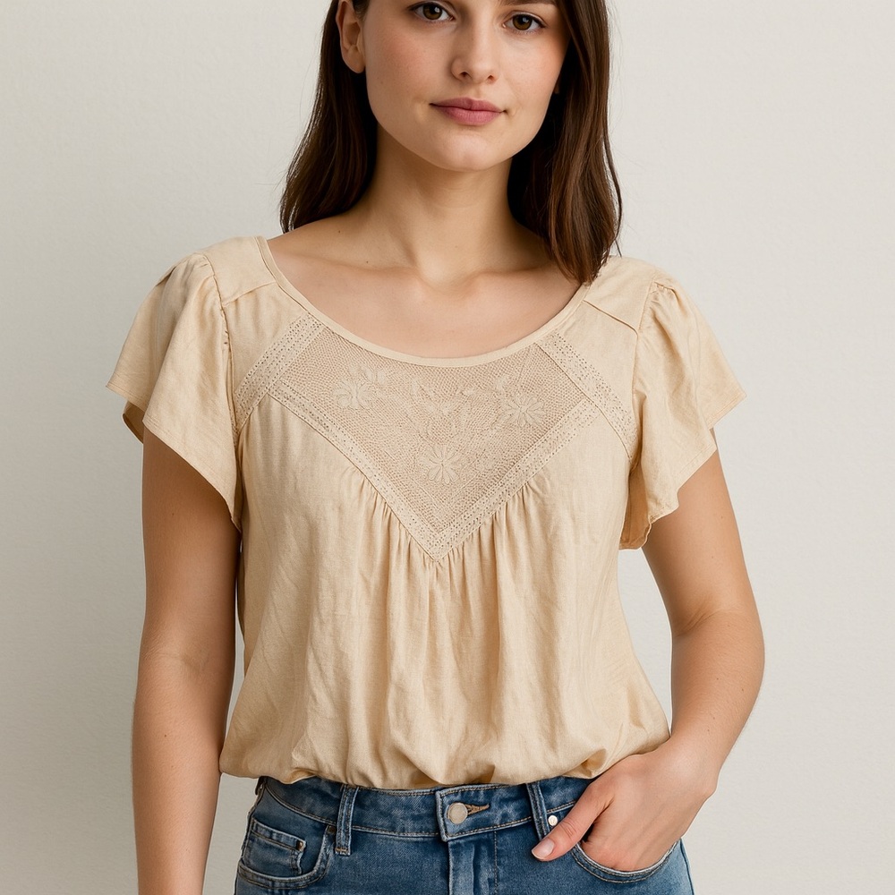 Love on a Hanger Cream Flutter Sleeve Blouse - Picture 1 of 4